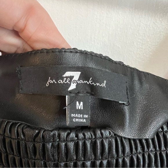 7 FOR ALL MANKIND Square Neck Shirred Smocked Faux Leather Peplum Blouse Top - Picture 5 of 7